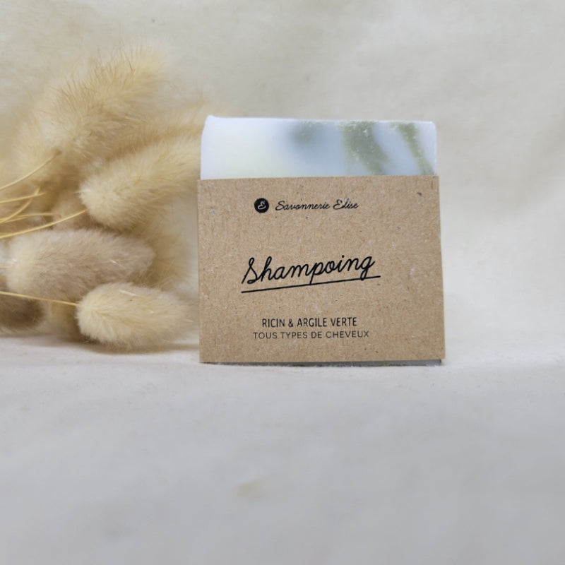 Shampoing solide 2-en-1 artisanal à l'argile verte Savonnerie Elise, soin naturel pour cheveux, barbe et corps fabriqué en France